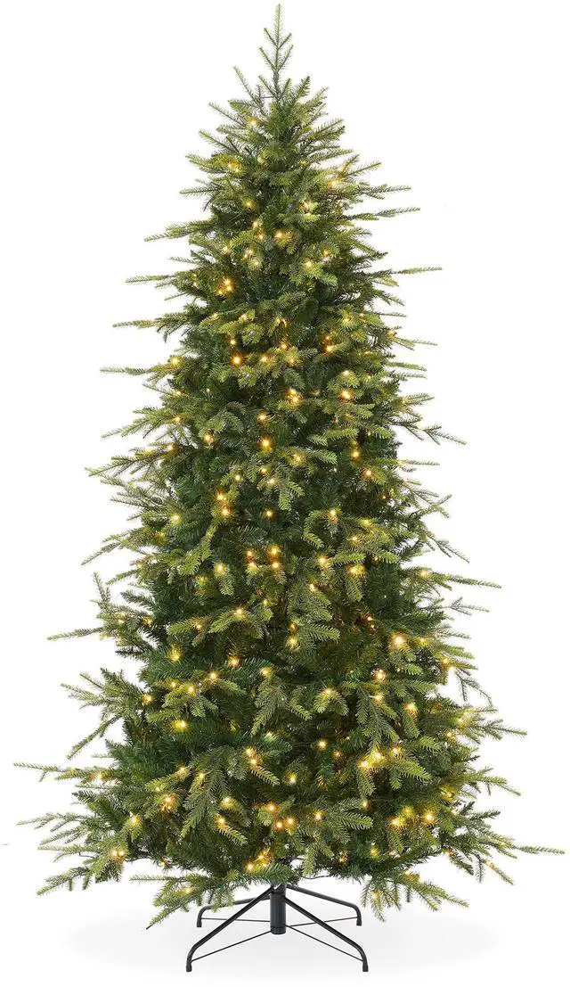 Main image of Casafield 6.5FT Pre-Lit Slim Green Aspen Fir Christmas Tree with White & Multicolored LED Lights, Realistic Artificial Noble Fir with Metal Stand