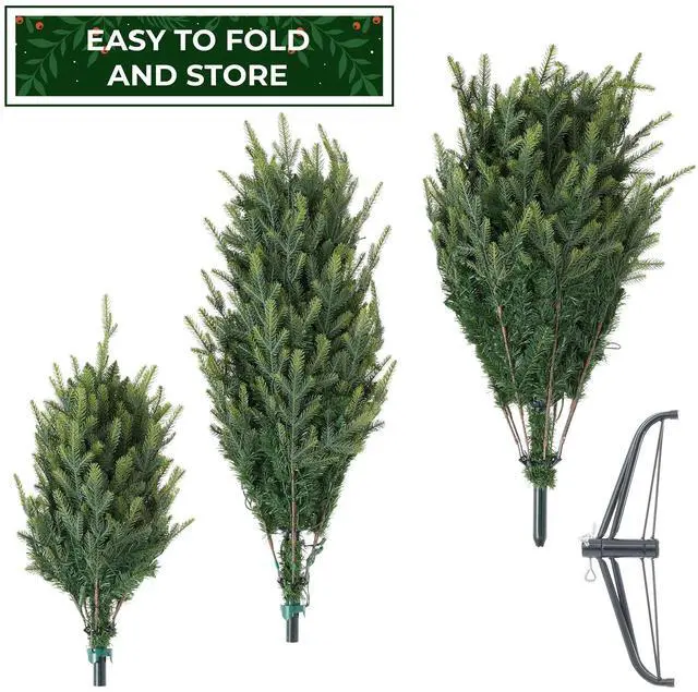 Alt view image 6 of 6 - Casafield 7.5FT Pre-Lit Slim Green Aspen Fir Christmas Tree with White & Multicolored LED Lights, Realistic Artificial Noble Fir with Metal Stand