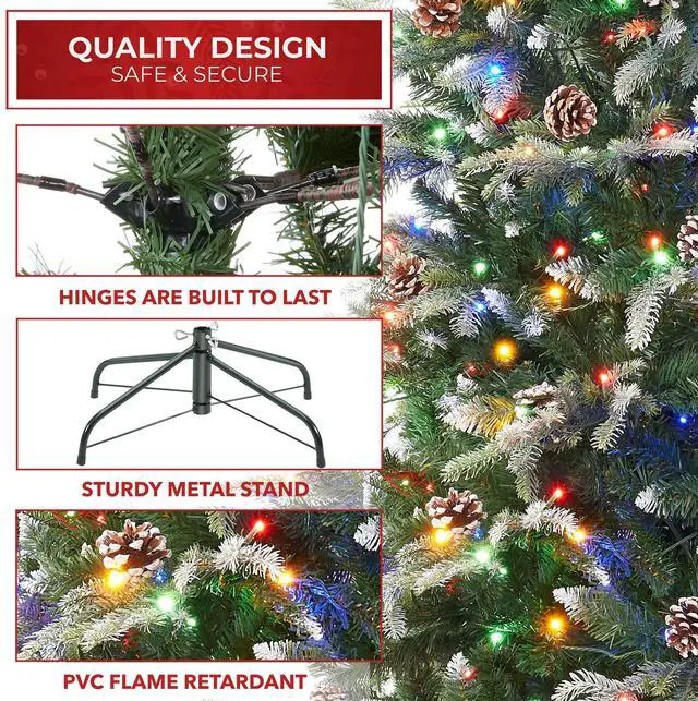 Alt view image 4 of 6 - Casafield 6.5FT Pre-Lit Frosted Slim Aspen Fir Christmas Tree with White & Multicolored LED Lights, Partially Flocked Realistic Artificial Noble Fir with Metal Stand