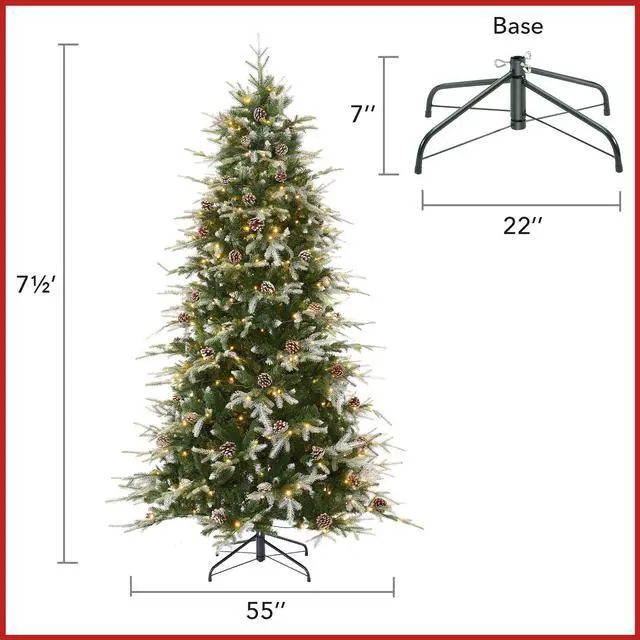 Alt view image 5 of 6 - Casafield 7.5FT Pre-Lit Frosted Slim Aspen Fir Christmas Tree with White & Multicolored LED Lights, Partially Flocked Realistic Artificial Noble Fir with Metal Stand
