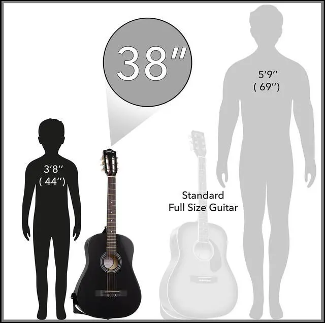 Alt view image 3 of 6 - Ashthorpe 38-inch Beginner Acoustic Guitar Package (Black), Basic Starter Kit w/ Gig Bag, Strings, Strap, Tuner, Pitch Pipe, Picks