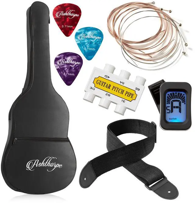Alt view image 6 of 6 - Ashthorpe 38-inch Beginner Acoustic Guitar Package (Black), Basic Starter Kit w/ Gig Bag, Strings, Strap, Tuner, Pitch Pipe, Picks