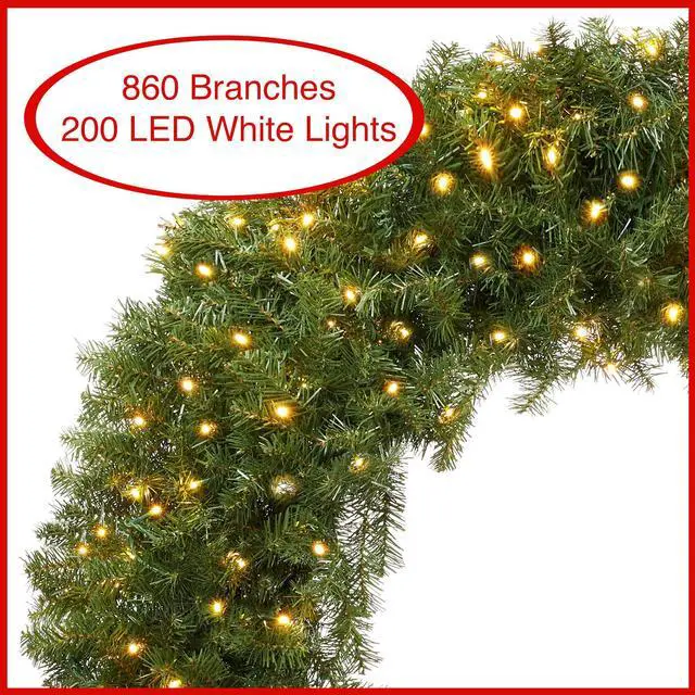 Alt view image 2 of 6 - Casafield Pre-Lit Artificial Christmas Wreath for Front Door, Window or Mantel, Green Fir with White Lights Indoor/Outdoor Holiday Decor, 48 Inches