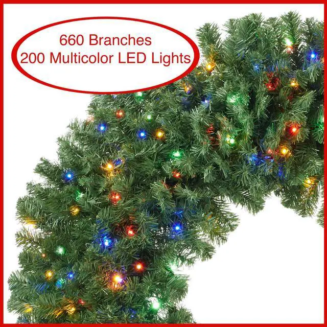 Alt view image 2 of 6 - Casafield Pre-Lit Artificial Christmas Wreath for Front Door, Window or Mantel, Green Fir with Multicolor Lights Indoor/Outdoor Holiday Decor, 48 Inches
