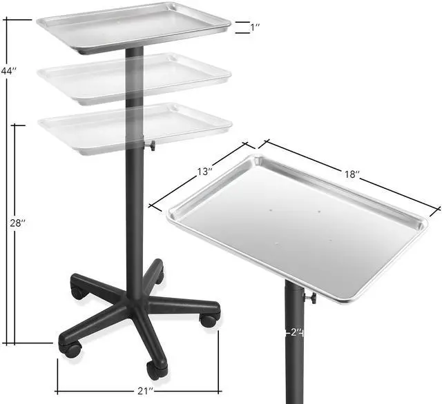 Alt view image 4 of 5 - Saloniture Set of 2 - Aluminum Salon Instrument Tray, Heavy-Duty Metal Rolling Base
