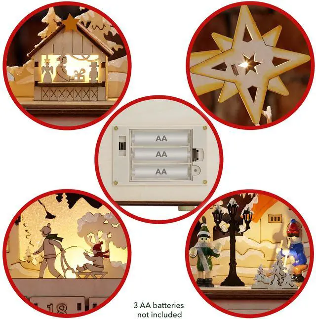 Alt view image 5 of 6 - Casafield Wooden Christmas Advent Calendar with Drawers, Christmas Countdown LED Holiday Decoration with Shooting Star and Light Background