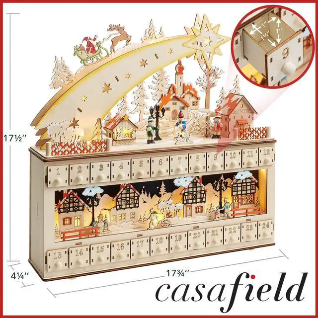 Alt view image 6 of 6 - Casafield Wooden Christmas Advent Calendar with Drawers, Christmas Countdown LED Holiday Decoration with Shooting Star and Light Background