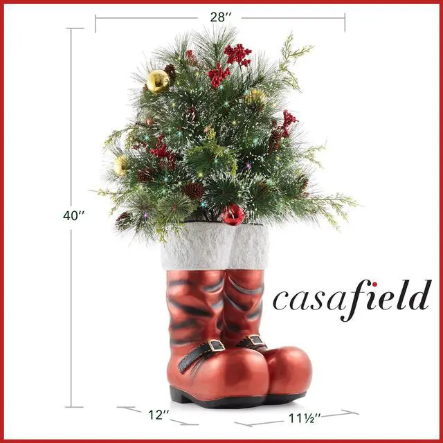 Alt view image 6 of 6 - Casafield 40" Hand-Painted Ceramic Santa Boots with Pre-Lit Frosted Greenery  Outdoor Christmas Decorations for Porch, Yard, or Indoor Holiday Decor