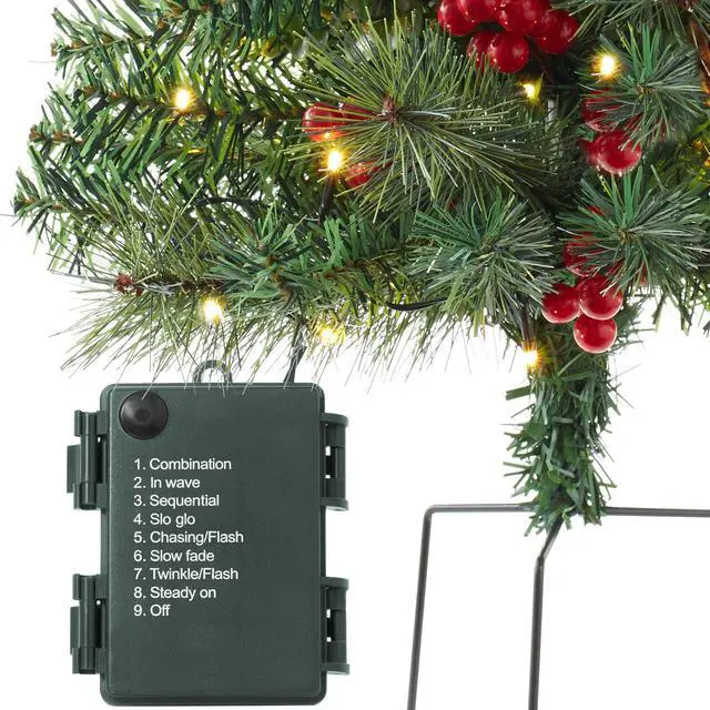 Alt view image 5 of 6 - Casafield Set of 2 - 24" Outdoor Pathway Christmas Trees, Realistic Walkway Pre-Lit Holiday Decor with Red Berries, Pinecones, Mixed Greenery, and White LED Lights