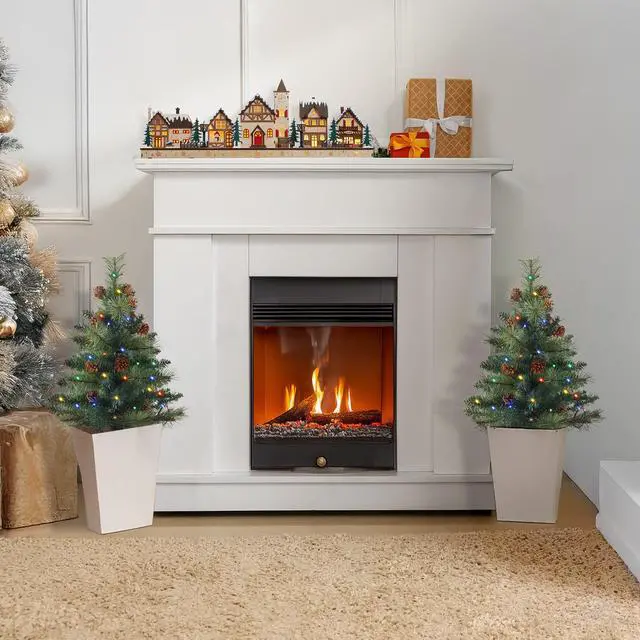 Alt view image 4 of 6 - Casafield Set of 2 - 24"  Outdoor Pathway Christmas Trees, Realistic Walkway Pre-Lit Holiday Decor with Pinecones and Multicolor LED Lights