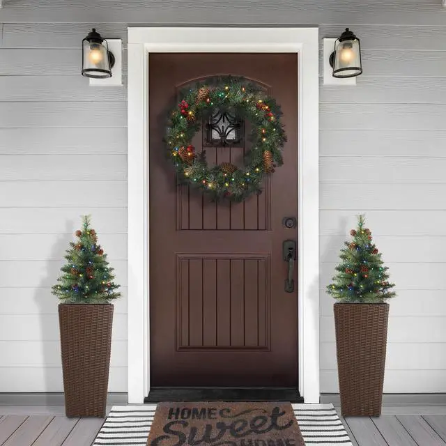 Alt view image 6 of 6 - Casafield Set of 2 - 24"  Outdoor Pathway Christmas Trees, Realistic Walkway Pre-Lit Holiday Decor with Pinecones and Multicolor LED Lights