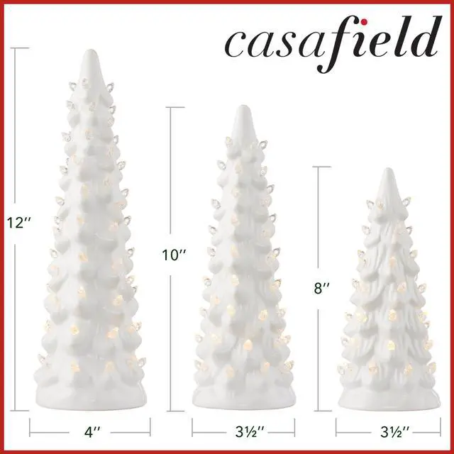 Alt view image 6 of 6 - Casafield Set of 3 Hand Painted Ceramic Christmas Tree - White Pre-Lit 8, 10, 12-Inch Trees with White Lights