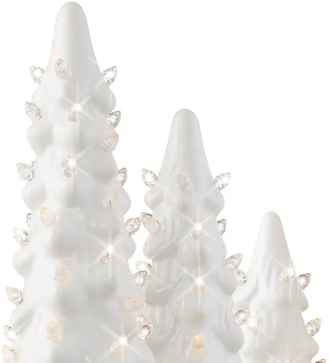 Alt view image 5 of 6 - Casafield Set of 3 Hand Painted Ceramic Christmas Tree - White Pre-Lit 8, 10, 12-Inch Trees with White Lights
