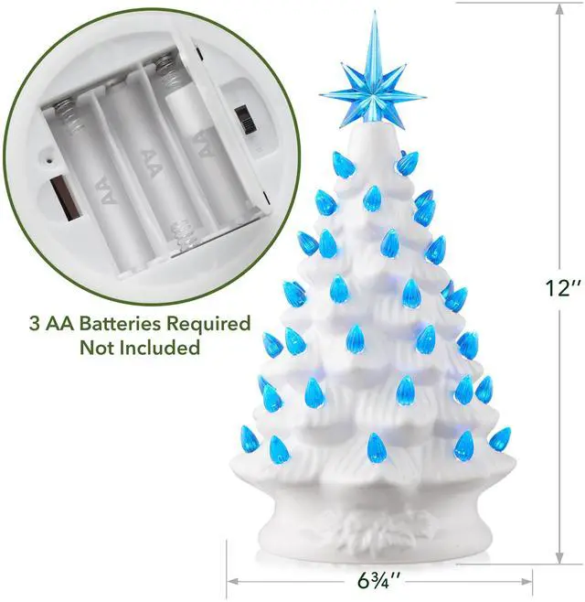 Alt view image 4 of 6 - Casafield Hand Painted Ceramic Christmas Tree, White 12-Inch Pre-Lit Tree with 100 Pink and Blue Lights and 2 Star Toppers