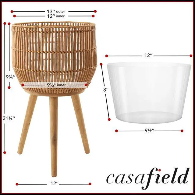 Alt view image 4 of 6 - Casafield Indoor Planter with Stand, Natural Floor Planter with Wood Legs, Large Plant Pot Cover with Liner for Houseplants, Flower Pots and Trees