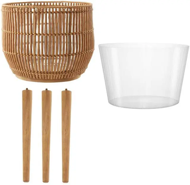 Alt view image 6 of 6 - Casafield Indoor Planter with Stand, Natural Floor Planter with Wood Legs, Large Plant Pot Cover with Liner for Houseplants, Flower Pots and Trees