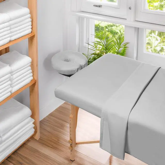 Alt view image 6 of 6 - Saloniture 3-Piece Microfiber Massage Table Sheet Set - Premium Facial Bed Cover - Includes Flat and Fitted Sheets with Face Cradle Cover - Light Gray