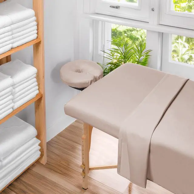 Alt view image 6 of 6 - Saloniture 3-Piece Microfiber Massage Table Sheet Set - Premium Facial Bed Cover - Includes Flat and Fitted Sheets with Face Cradle Cover - Sand Brown