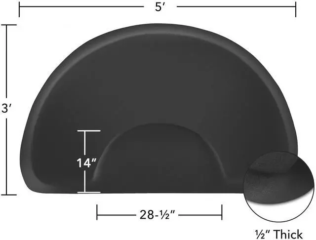 Alt view image 3 of 6 - Saloniture 3 ft. x 5 ft. Salon & Barber Shop Chair Anti-Fatigue Floor Mat - Black Semi Circle - 1/2 in. Thick - 2 Pack