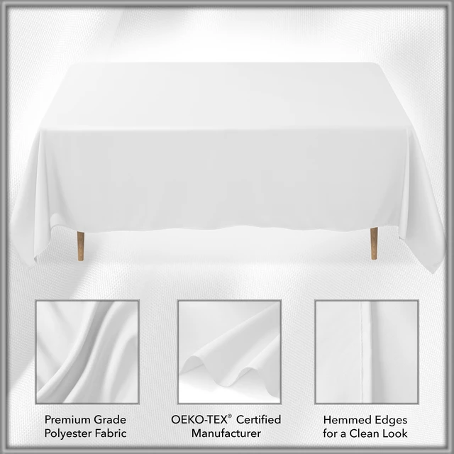 Alt view image 5 of 6 - Lann's Linens 20 Pack 60 x 126 Inch Rectangular Tablecloth, Washable Polyester Fabric Table Cloth for Dining Tables, Restaurants, Weddings - White