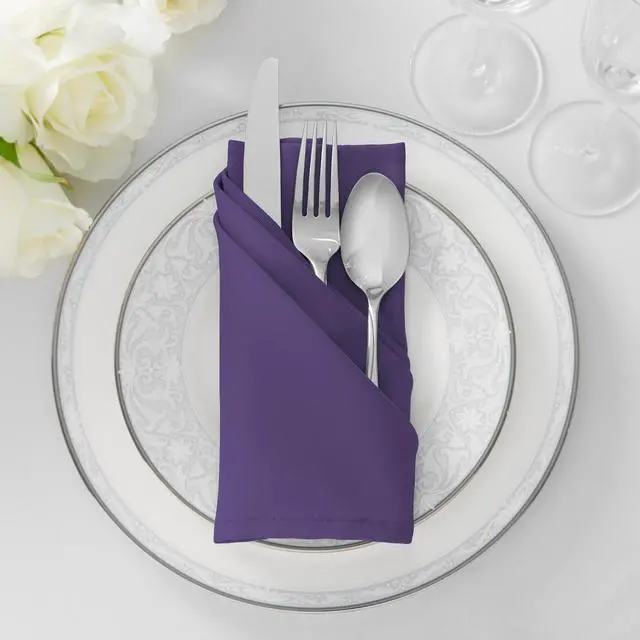Alt view image 4 of 6 - Lann's Linens Set of 144 Cloth Dinner Napkins, 20-inch Polyester Napkins, Washable and Reusable Fabric for Weddings, Hotels, Restaurants - Purple