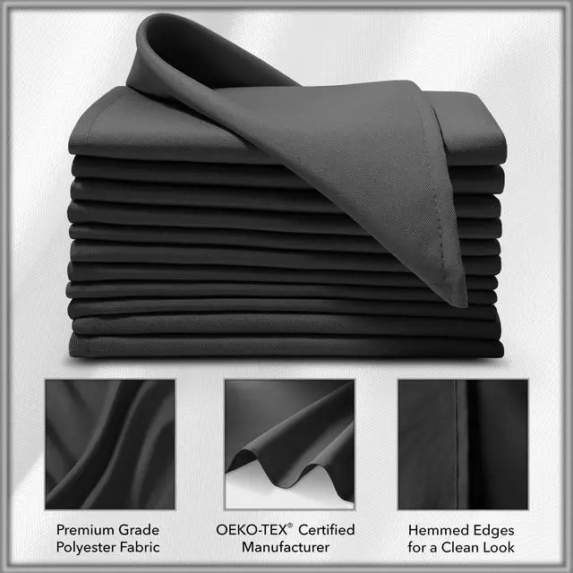 Alt view image 3 of 6 - Lann's Linens Set of 144 Cloth Dinner Napkins, 17-inch Polyester Napkins, Washable and Reusable Fabric for Weddings, Hotels, Restaurants - Black