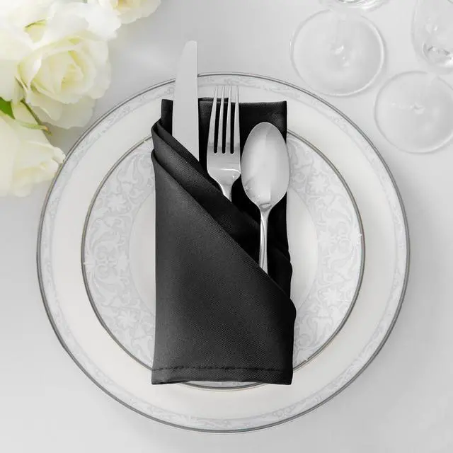 Alt view image 4 of 6 - Lann's Linens Set of 144 Cloth Dinner Napkins, 17-inch Polyester Napkins, Washable and Reusable Fabric for Weddings, Hotels, Restaurants - Black