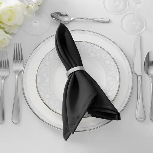 Alt view image 5 of 6 - Lann's Linens Set of 144 Cloth Dinner Napkins, 17-inch Polyester Napkins, Washable and Reusable Fabric for Weddings, Hotels, Restaurants - Black