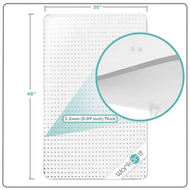 Alt view image 3 of 6 - WorkOnIt Office Chair Mat, 30" x 48" Clear Desk Chair Floor Mat for Low Pile Carpet, Heavy Duty Non-Slip Thick Floor Protector for Home and Office