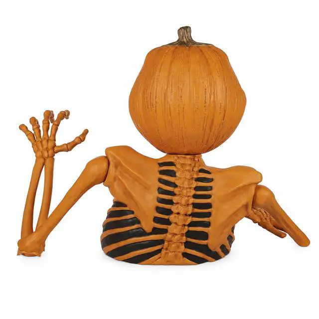 Alt view image 4 of 6 - BOO BOX 48" Groundbreaking Pumpkin Skeleton - Creepy Outdoor Halloween Decorations for Porch or Yard