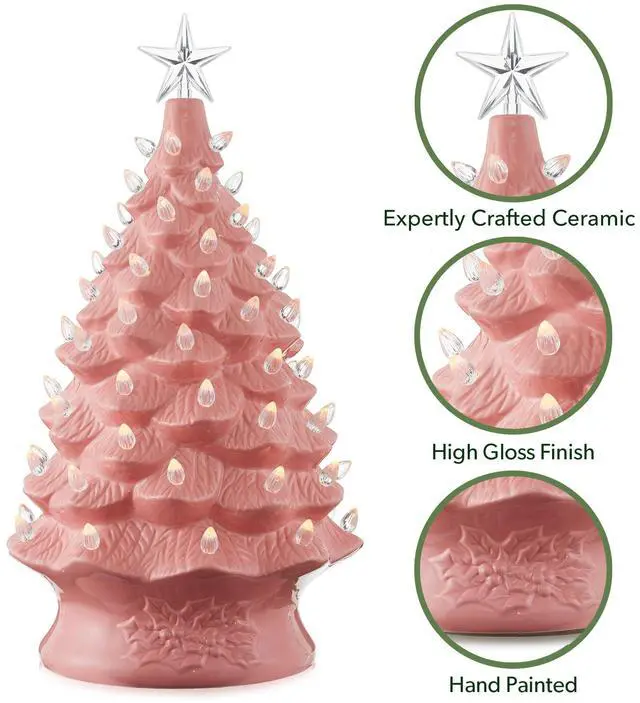 Alt view image 5 of 6 - Casafield Hand Painted Ceramic Christmas Tree, Pink 24-Inch Pre-Lit Tree with 148 Multi Color Lights and 2 Star Toppers