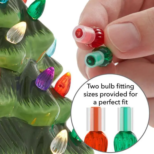 Alt view image 6 of 6 - Hand Painted Ceramic Christmas Tree, Green 18" Pre-Lit, Multi Color Lights