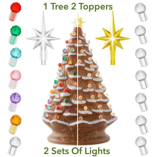 Alt view image 2 of 6 - Hand Painted Ceramic Christmas Tree, Gingerbread 18" Pre-Lit, Multi Color Lights