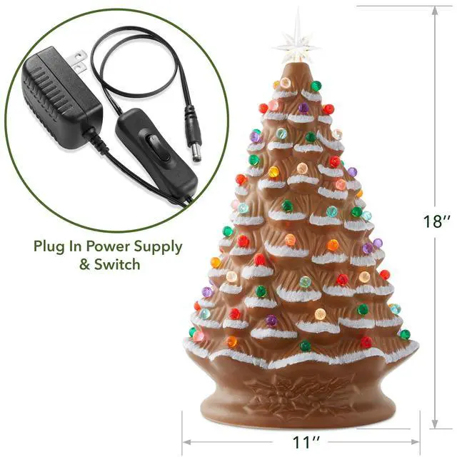Alt view image 4 of 6 - Hand Painted Ceramic Christmas Tree, Gingerbread 18" Pre-Lit, Multi Color Lights
