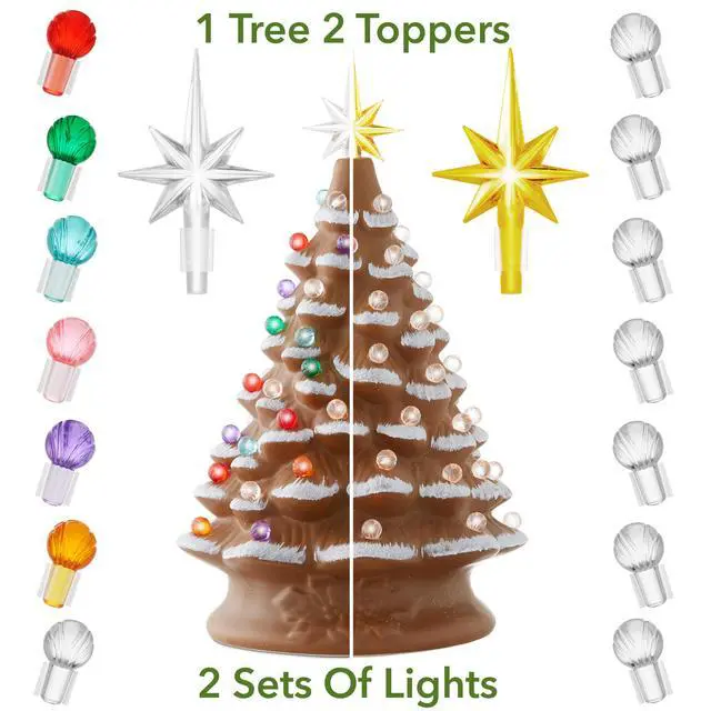 Alt view image 2 of 6 - Hand Painted Ceramic Christmas Tree, Gingerbread 15" Pre-Lit, 128 Multi Color Lights, 2 Star Toppers