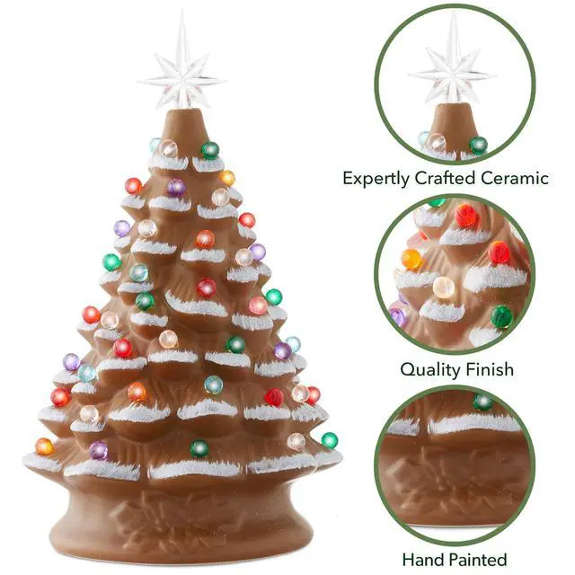 Alt view image 3 of 6 - Hand Painted Ceramic Christmas Tree, Gingerbread 15" Pre-Lit, 128 Multi Color Lights, 2 Star Toppers