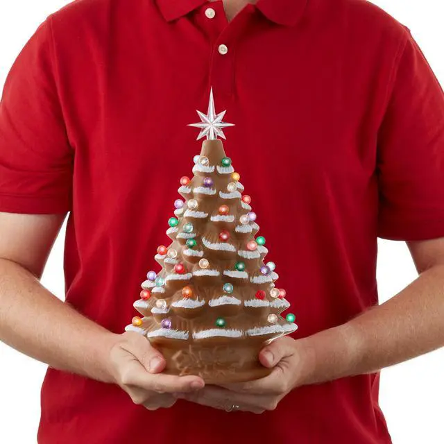 Alt view image 4 of 6 - Hand Painted Ceramic Christmas Tree, Gingerbread 15" Pre-Lit, 128 Multi Color Lights, 2 Star Toppers