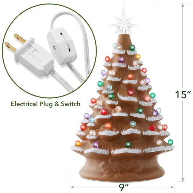 Alt view image 6 of 6 - Hand Painted Ceramic Christmas Tree, Gingerbread 15" Pre-Lit, 128 Multi Color Lights, 2 Star Toppers