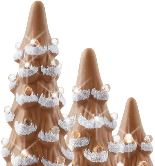 Alt view image 5 of 6 - Set of 3 Hand Painted Ceramic Christmas Tree - Gingerbread Pre-Lit 8, 10, 12-Inch Trees with Lights