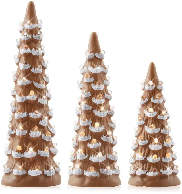 Alt view image 3 of 6 - Set of 3 Hand Painted Ceramic Christmas Tree - Gingerbread Pre-Lit 8, 10, 12-Inch Trees with Lights