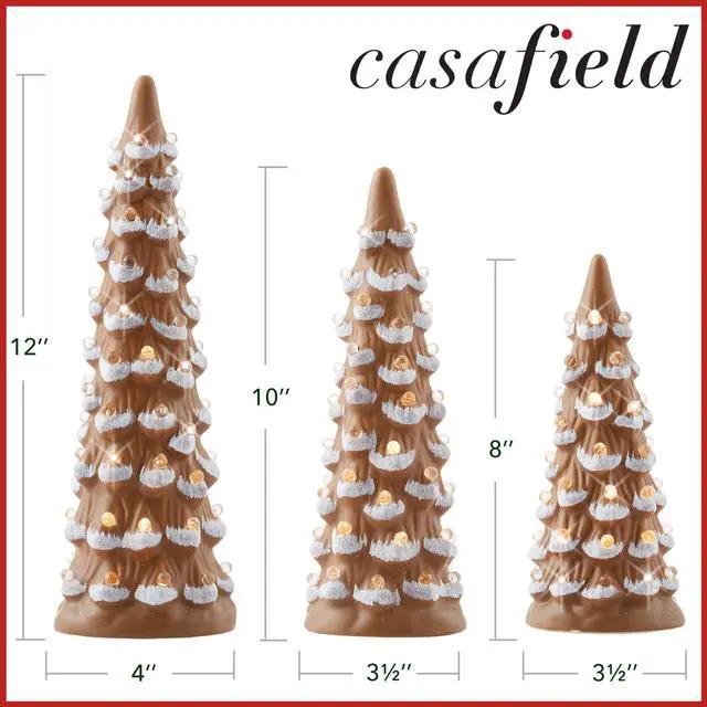 Alt view image 6 of 6 - Set of 3 Hand Painted Ceramic Christmas Tree - Gingerbread Pre-Lit 8, 10, 12-Inch Trees with Lights