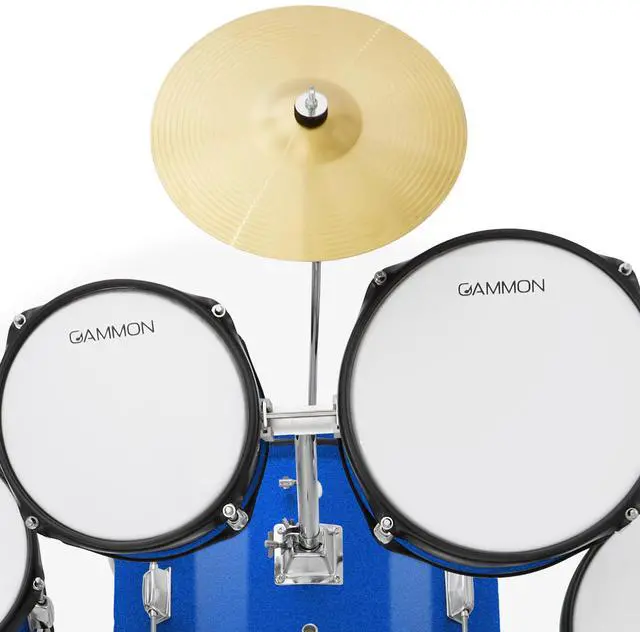 Alt view image 5 of 6 - Gammon Percussion 5-Piece Junior Starter Drum Kit with Cymbals, Hardware, Sticks, & Throne - Blue