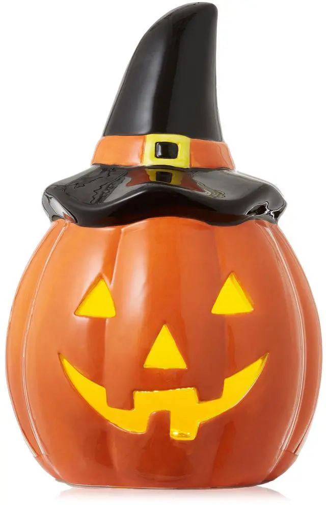 Main image of Casafield Ceramic Halloween Jack o Lantern, Hand Painted Pre-Lit LED Pumpkin Tabletop Decor