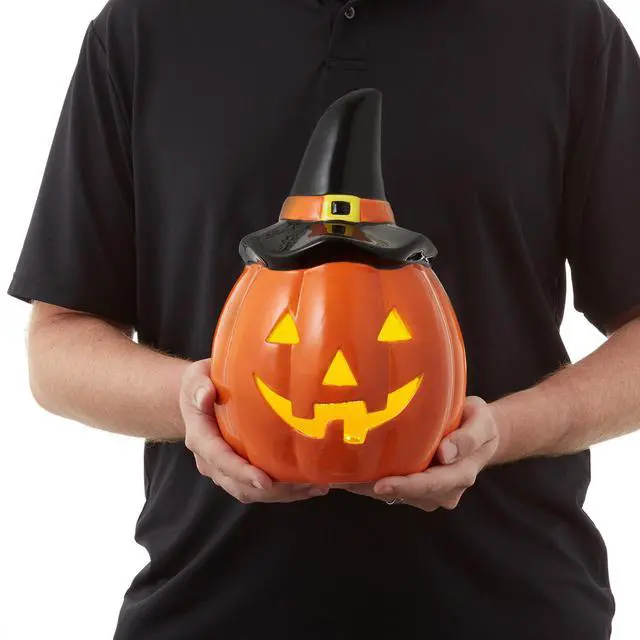 Alt view image 3 of 6 - Casafield Ceramic Halloween Jack o Lantern, Hand Painted Pre-Lit LED Pumpkin Tabletop Decor