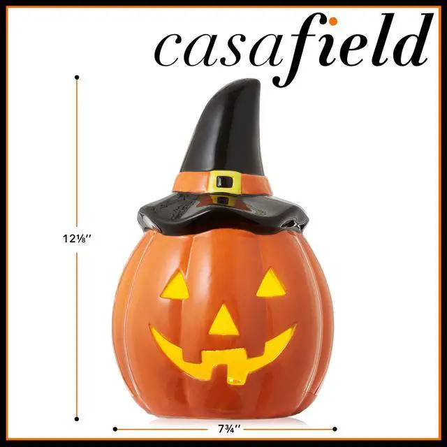 Alt view image 4 of 6 - Casafield Ceramic Halloween Jack o Lantern, Hand Painted Pre-Lit LED Pumpkin Tabletop Decor