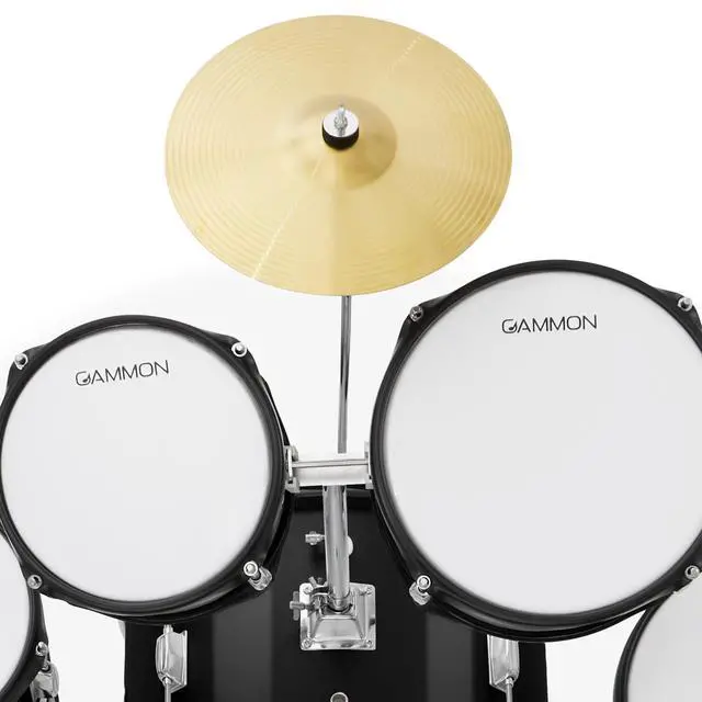 Alt view image 5 of 6 - Gammon Percussion 5-Piece Junior Starter Drum Kit with Cymbals, Hardware, Sticks, & Throne - Black