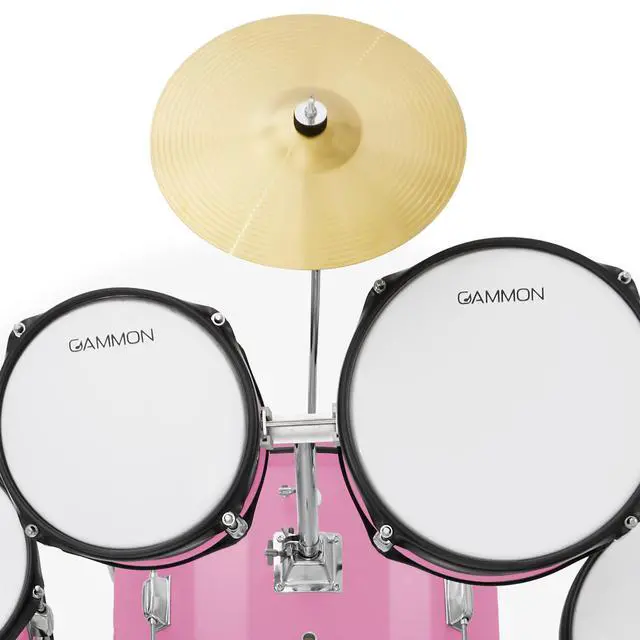 Alt view image 5 of 6 - Gammon Percussion 5-Piece Junior Starter Drum Kit with Cymbals, Hardware, Sticks, & Throne - Pink
