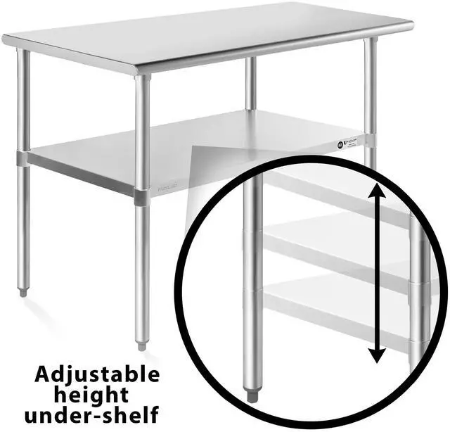 Alt view image 4 of 6 - KUTLER Stainless Steel Table 24" x 48", NSF Commercial Kitchen Prep and Work Table with Undershelf