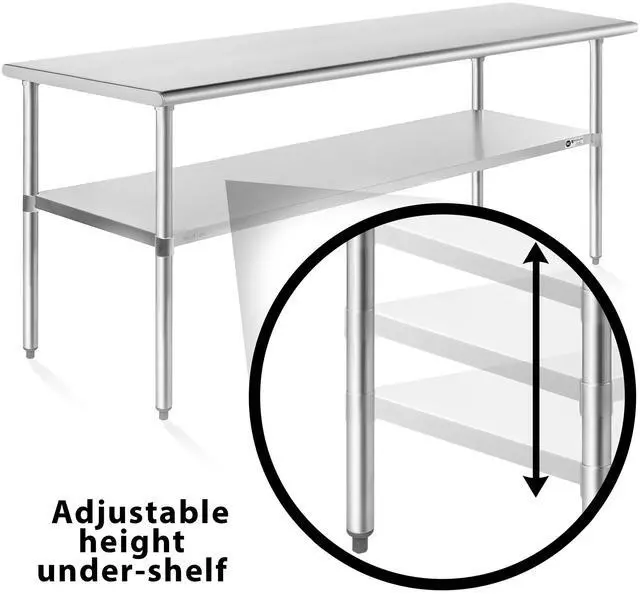 Alt view image 4 of 6 - KUTLER Stainless Steel Table 24" x 72", NSF Commercial Kitchen Prep and Work Table with Undershelf