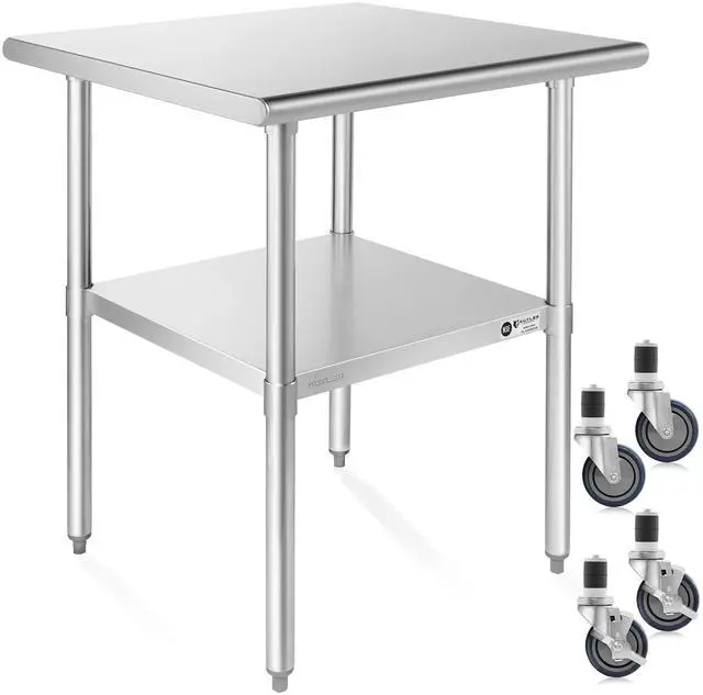 Main image of KUTLER Stainless Steel Table with Caster Wheels 24" x 24", NSF Commercial Kitchen Prep and Work Table with Undershelf
